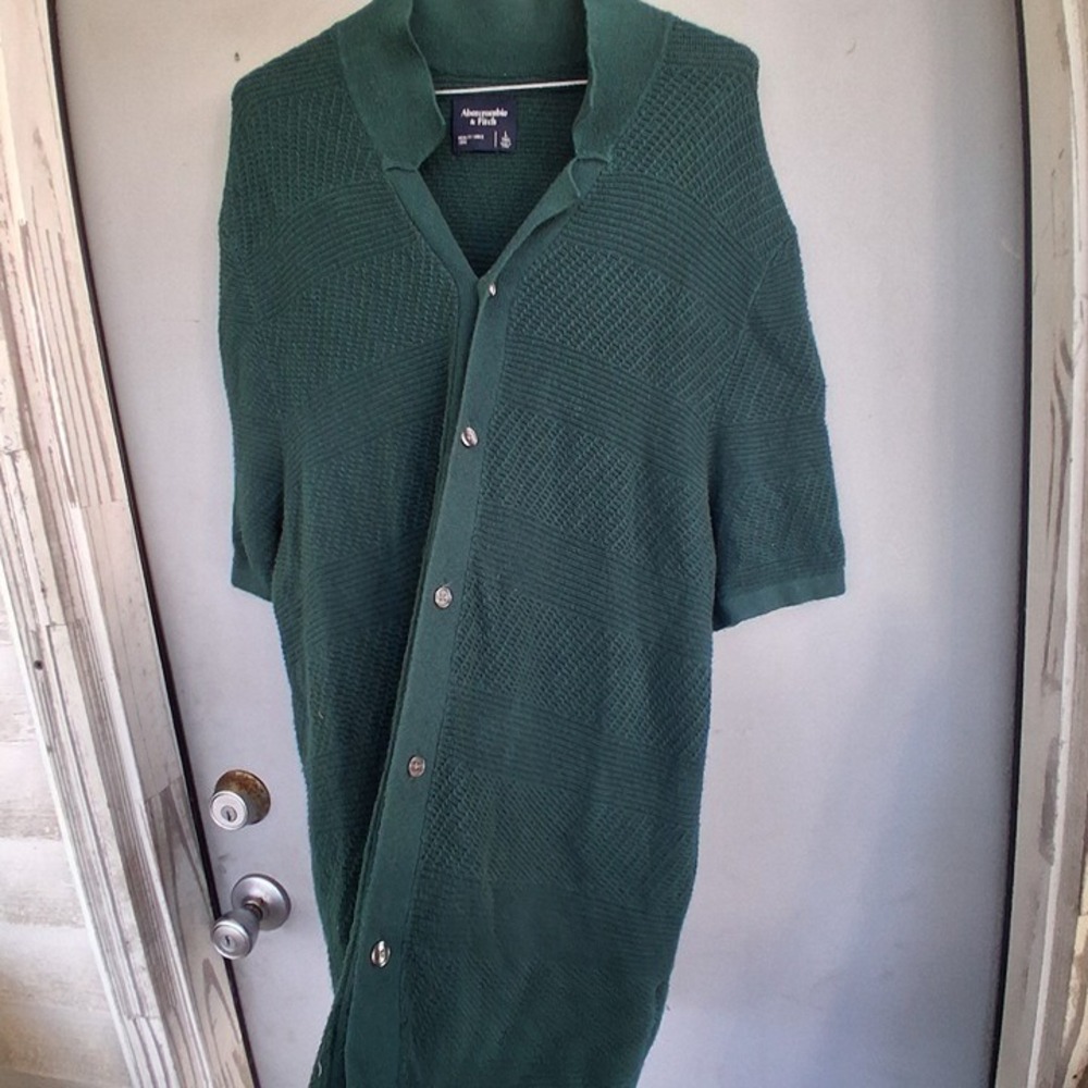 Vintage Y2K Abercrombie‎ Fitch Men's Green Cardigan L Tall